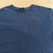 J- Vintage Polo RL Embroidered Logo Made In USA Single Stitch Blue Pocket Tee - XL