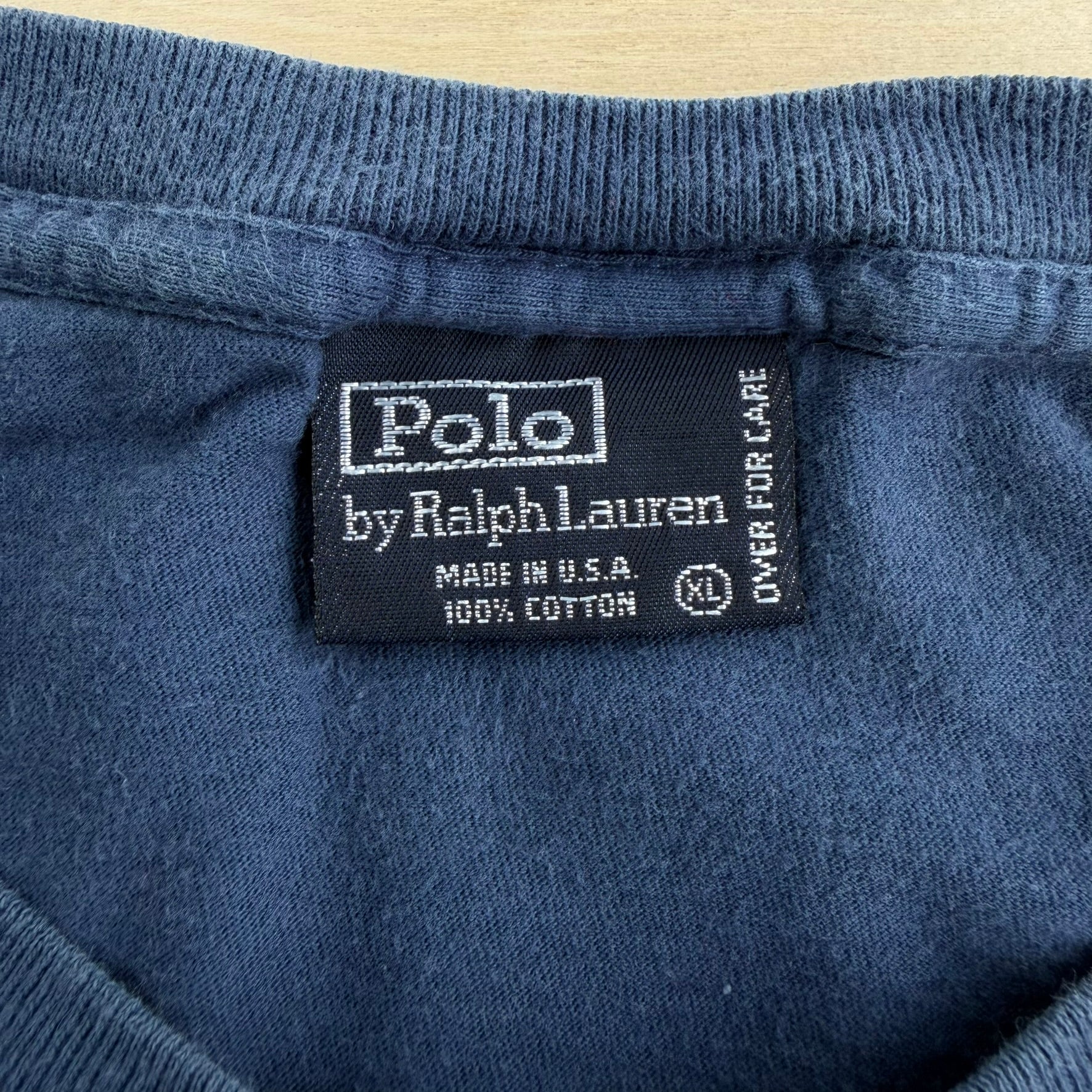 J- Vintage Polo RL Embroidered Logo Made In USA Single Stitch Blue Pocket Tee - XL