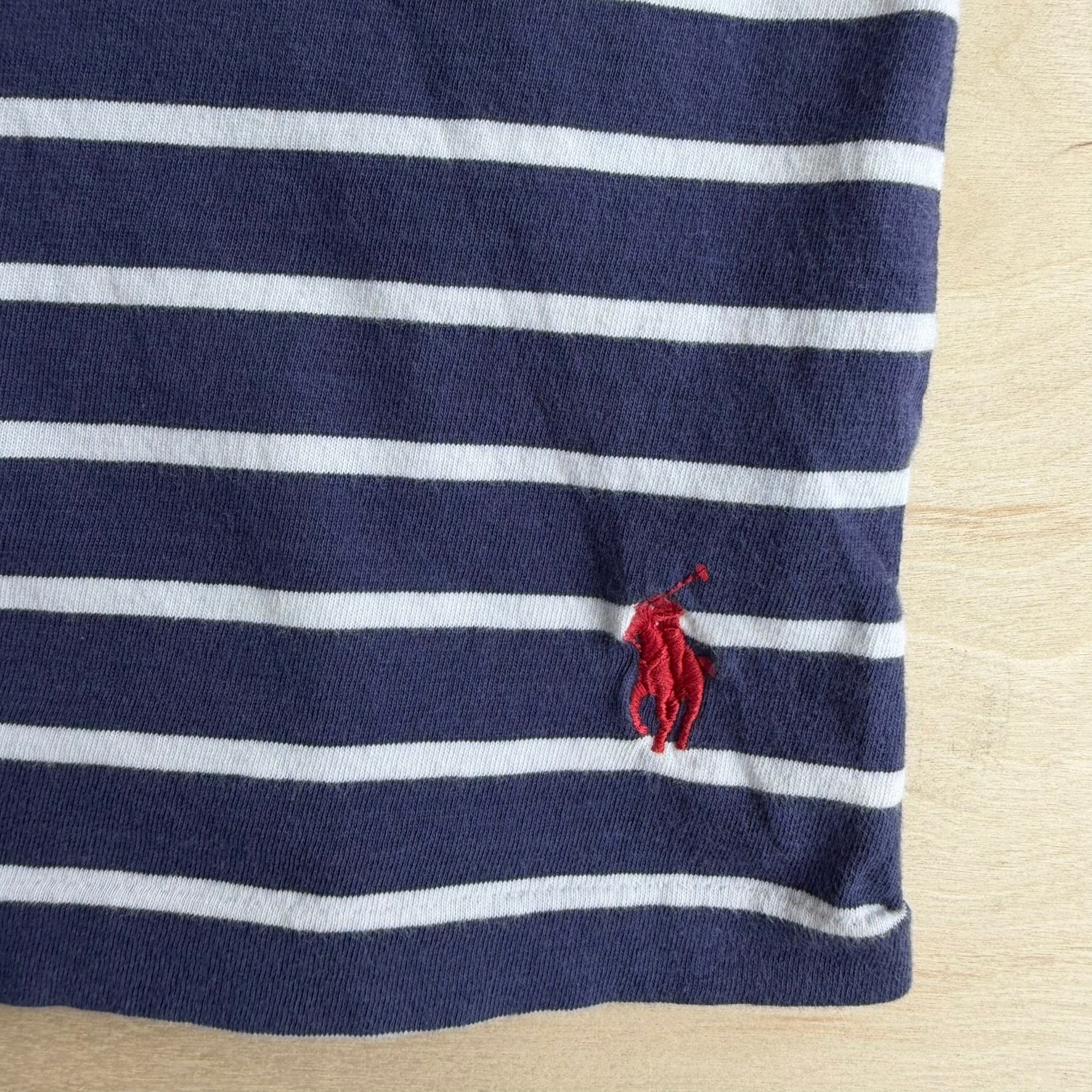 J- Vintage Polo RL Navy/White Striped V-Neck Tee - L