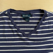 J- Vintage Polo RL Navy/White Striped V-Neck Tee - L