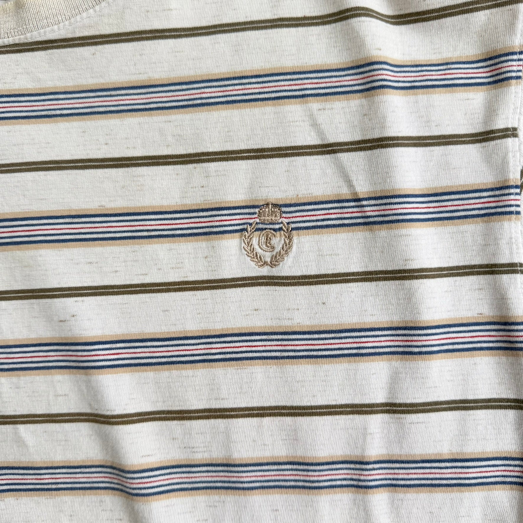 J- Vintage Ralph Lauren Chaps Embroidered Logo Striped Tee - XL