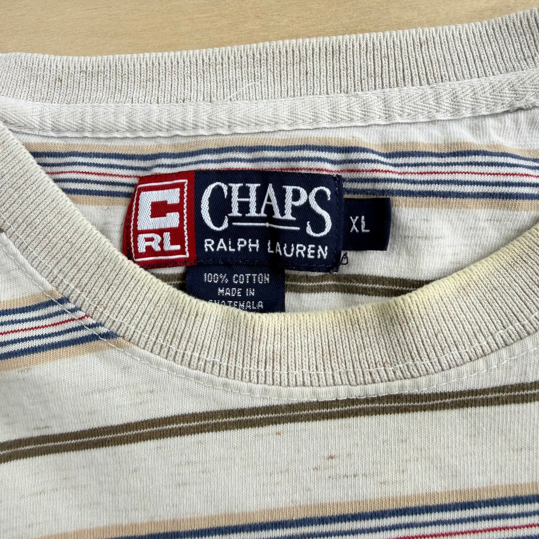 J- Vintage Ralph Lauren Chaps Embroidered Logo Striped Tee - XL