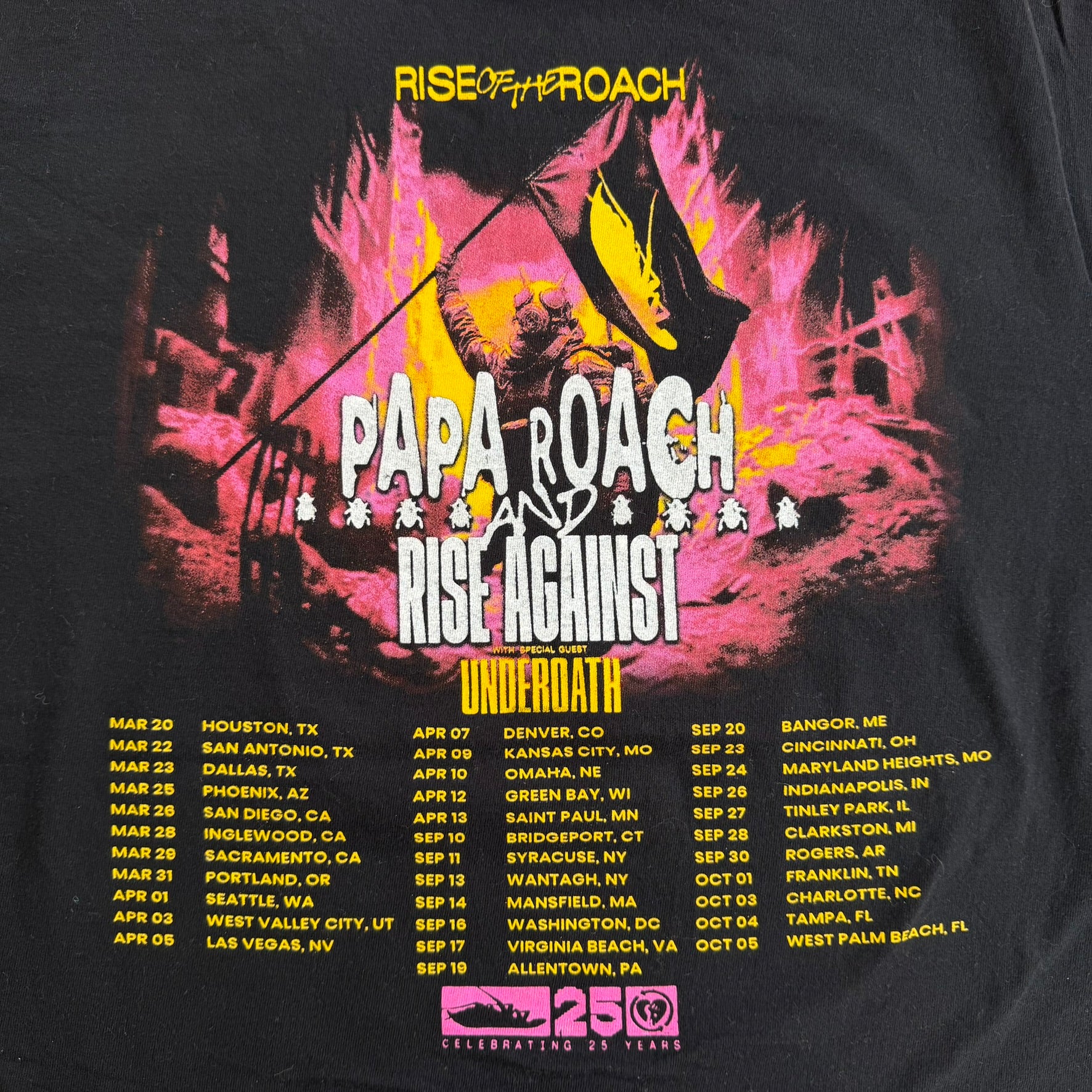 J- '25 Papa Roach Rise Of The Roach Tour Graphic Picture Tee - L