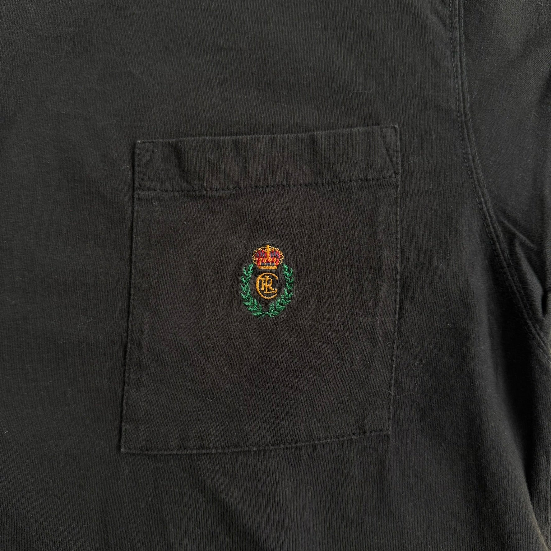 J- Vintage Ralph Lauren Chaps Embroidered Text Pocket Tee - M