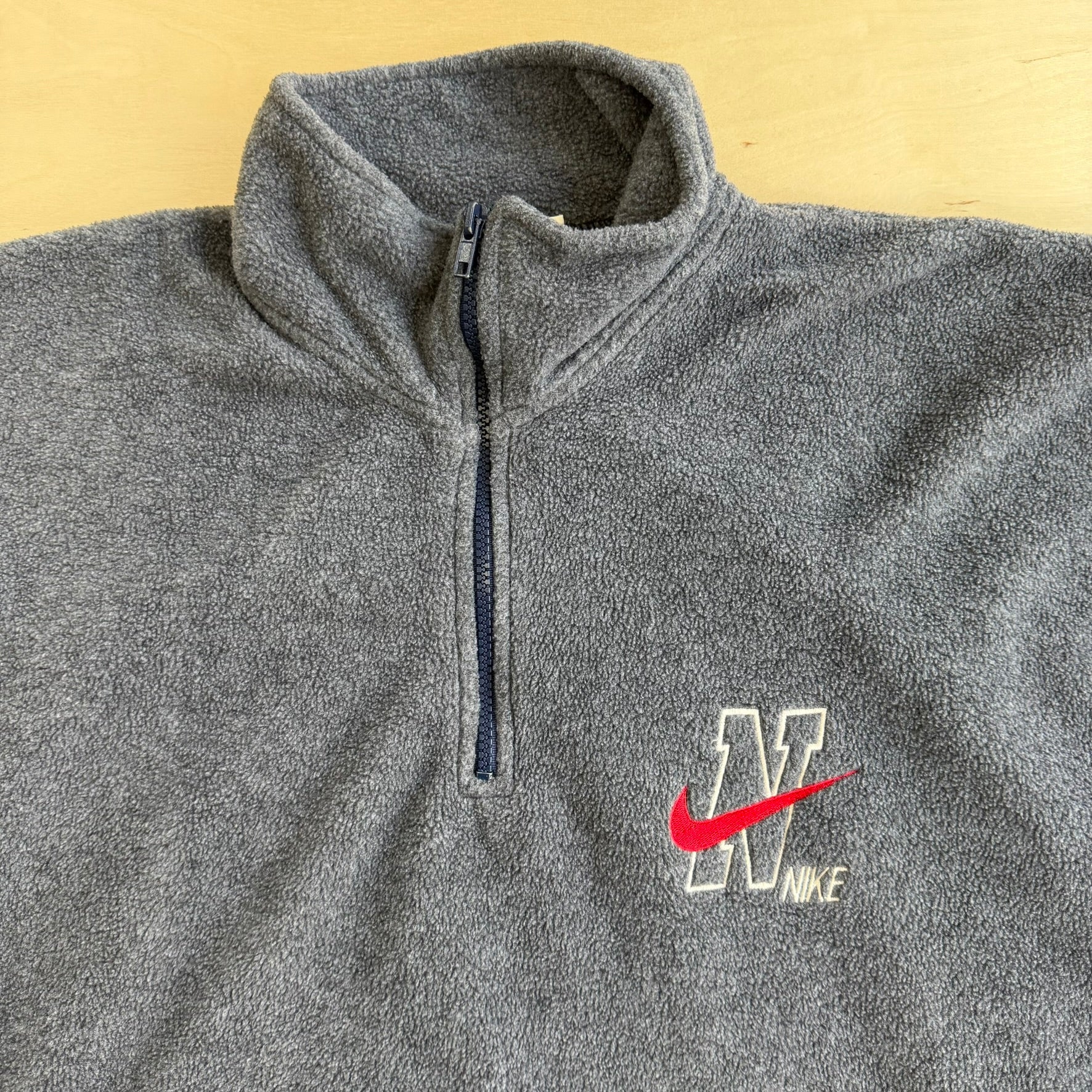 J- Vintage Nike Embroidered Swoosh & Text Made In USA Quarter Zip Polar Fleece - 2XL