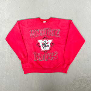 F- Vintage University Of Wisconsin Badgers Text & Logo Hanes Tag Crewneck