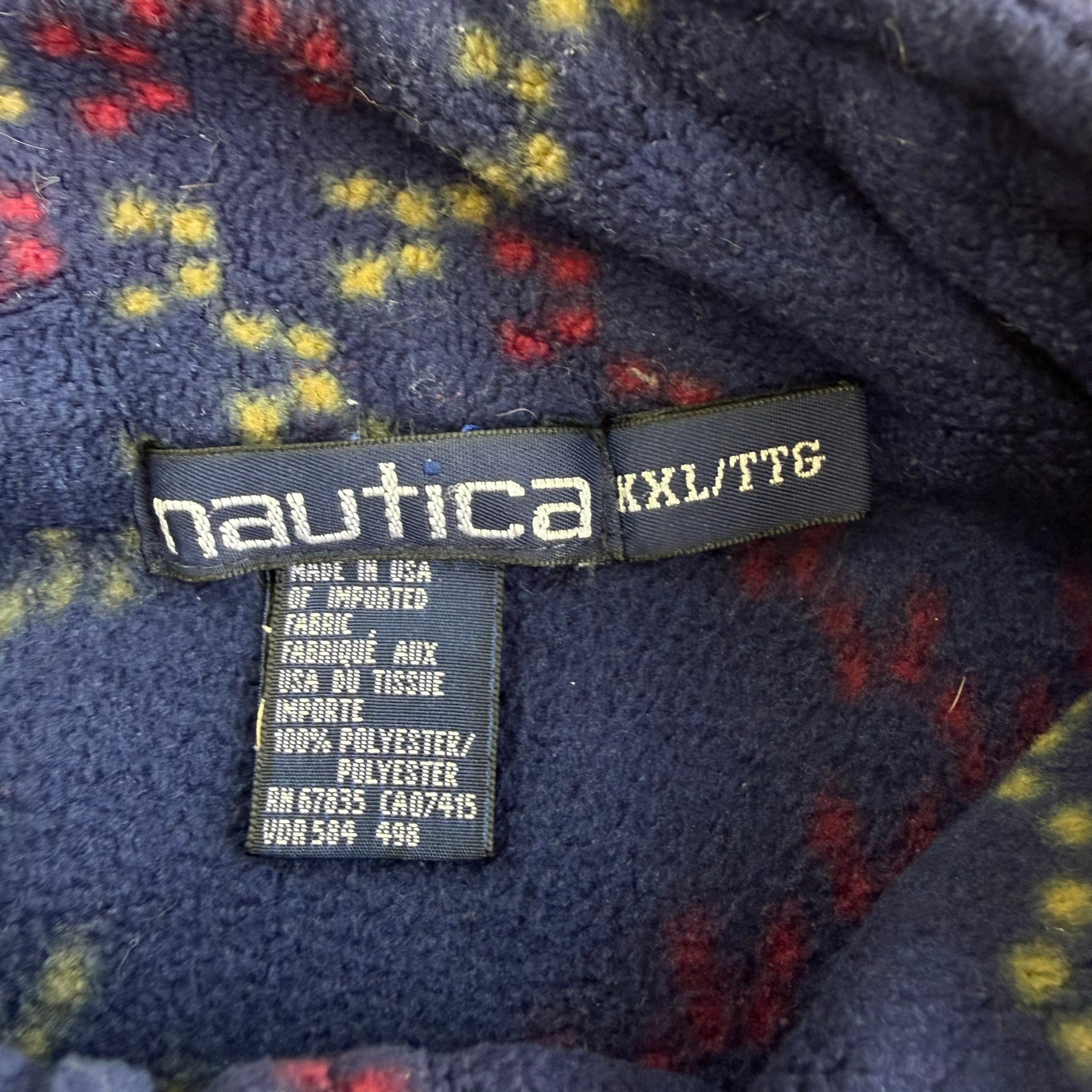 J- Vintage Nautica Made In USA Pattern Quarter Zip Polar Fleece - 2XL