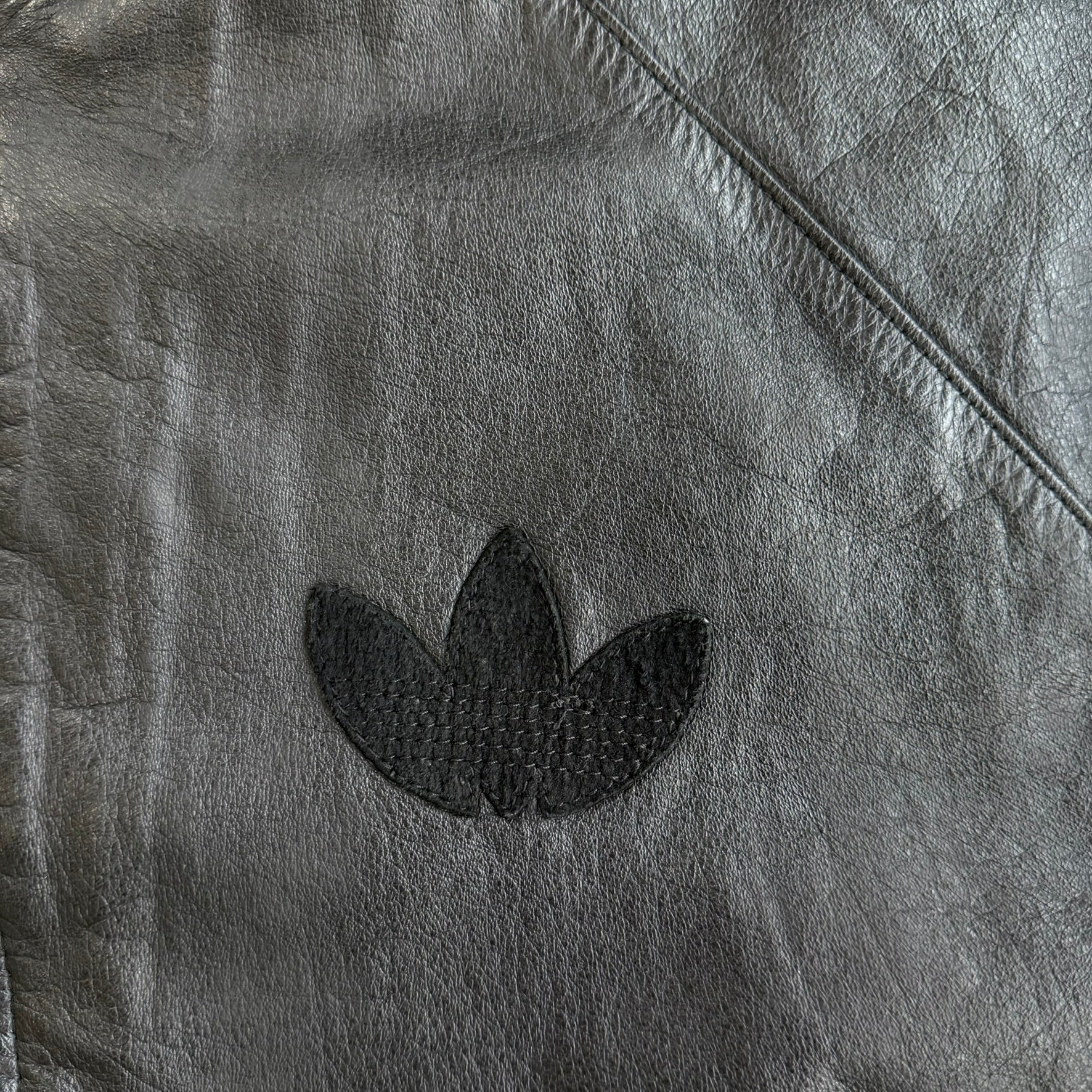 J- Vintage 90s Adidas Embroidered Logo Zip Up Leather Bomber Jacket - L