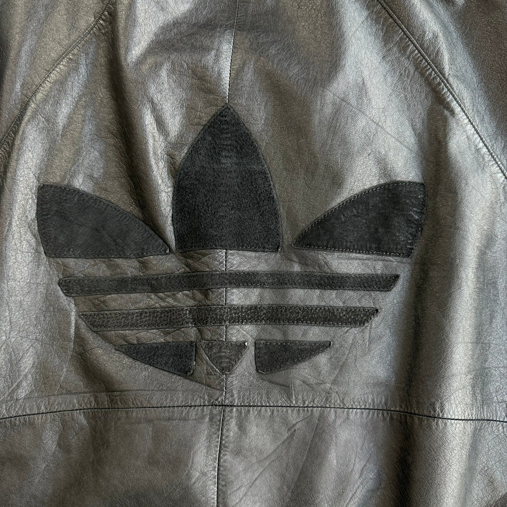 J- Vintage 90s Adidas Embroidered Logo Zip Up Leather Bomber Jacket - L