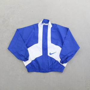 F- Vintage Nike Blue/White Zip Up Nylon Windbreaker Jacket
