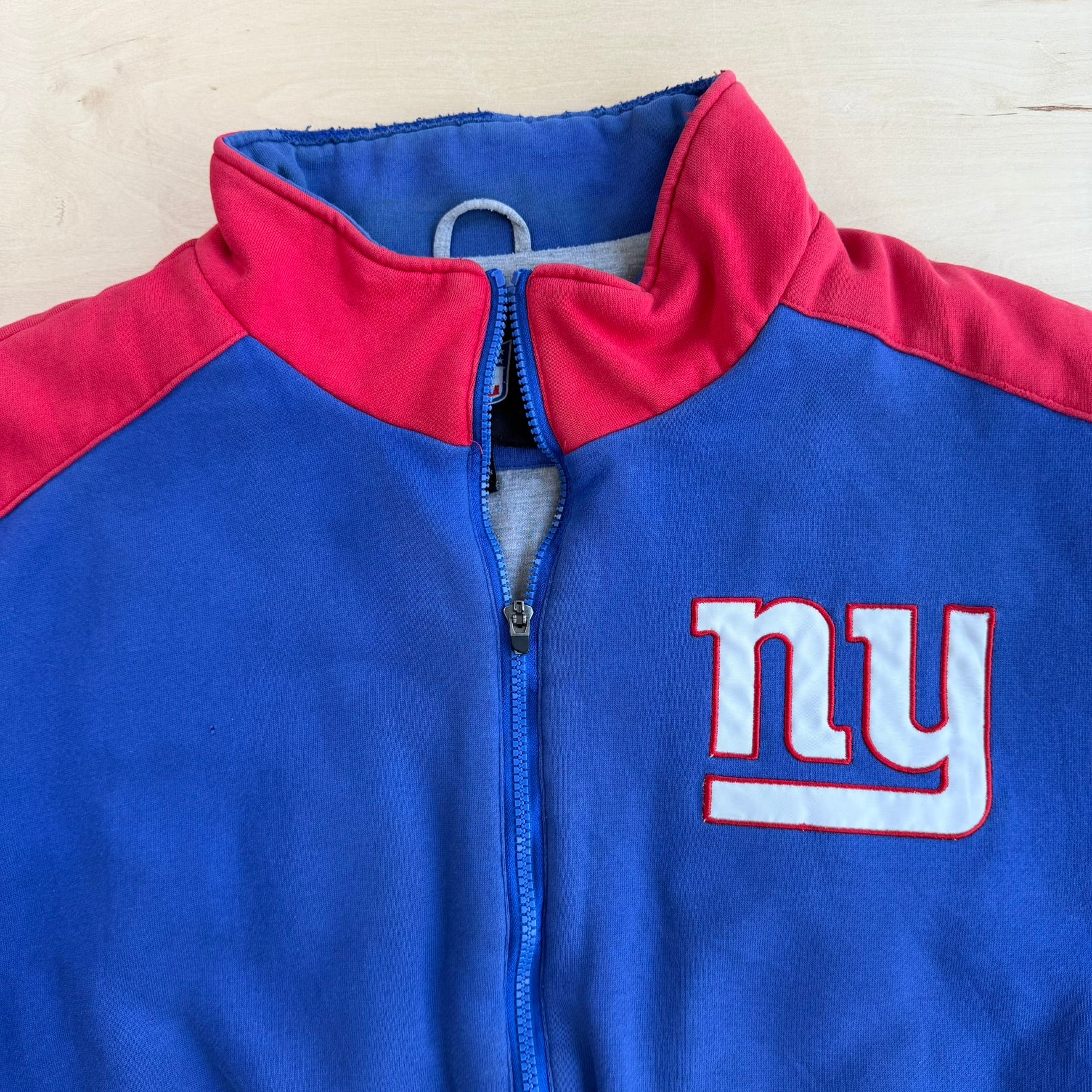 J- Vintage '11 New York Giants NFL Super Bowl Champs Embroidered Patches Zip Up Sweatshirt Jacket - 2XL