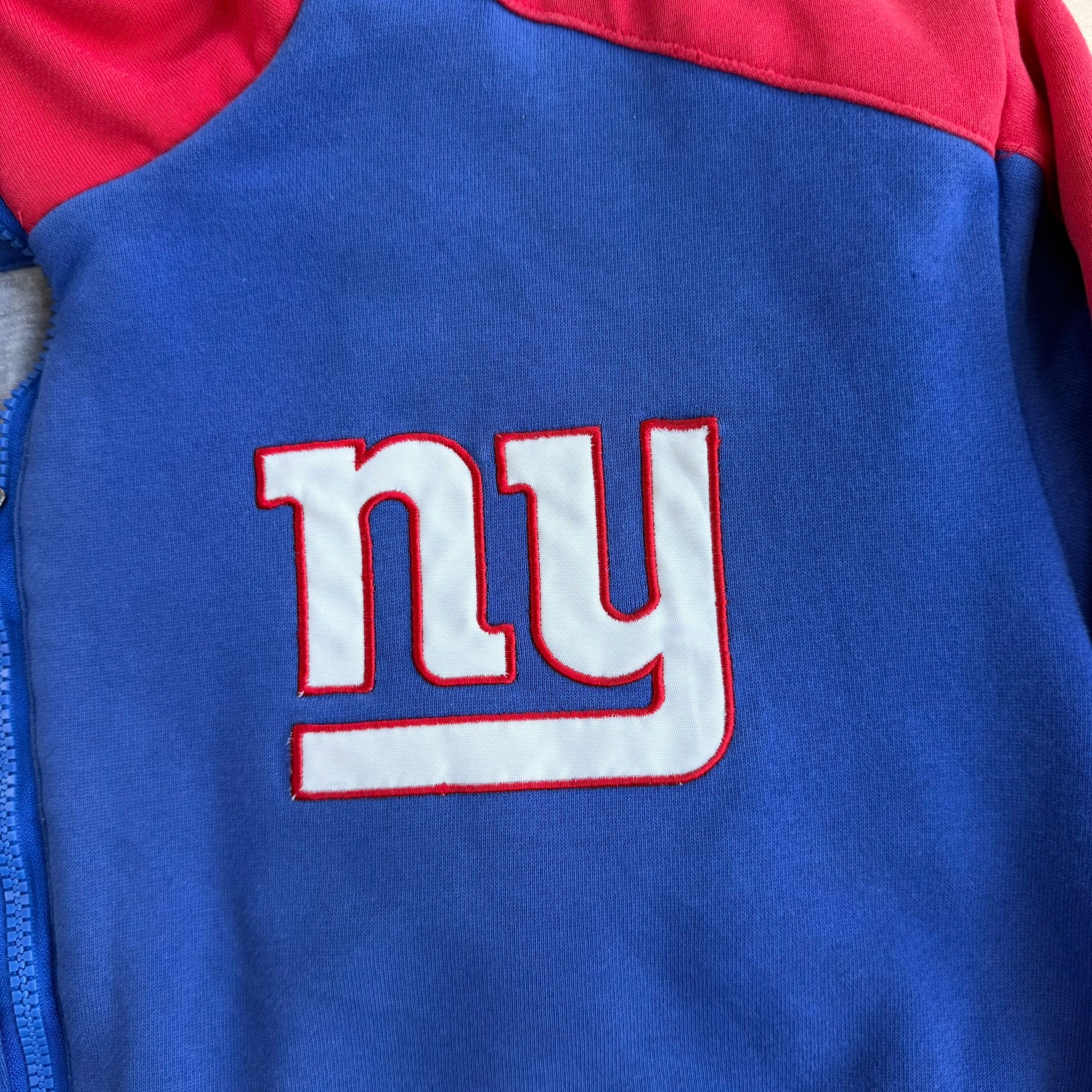 J- Vintage '11 New York Giants NFL Super Bowl Champs Embroidered Patches Zip Up Sweatshirt Jacket - 2XL