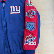 J- Vintage '11 New York Giants NFL Super Bowl Champs Embroidered Patches Zip Up Sweatshirt Jacket - 2XL