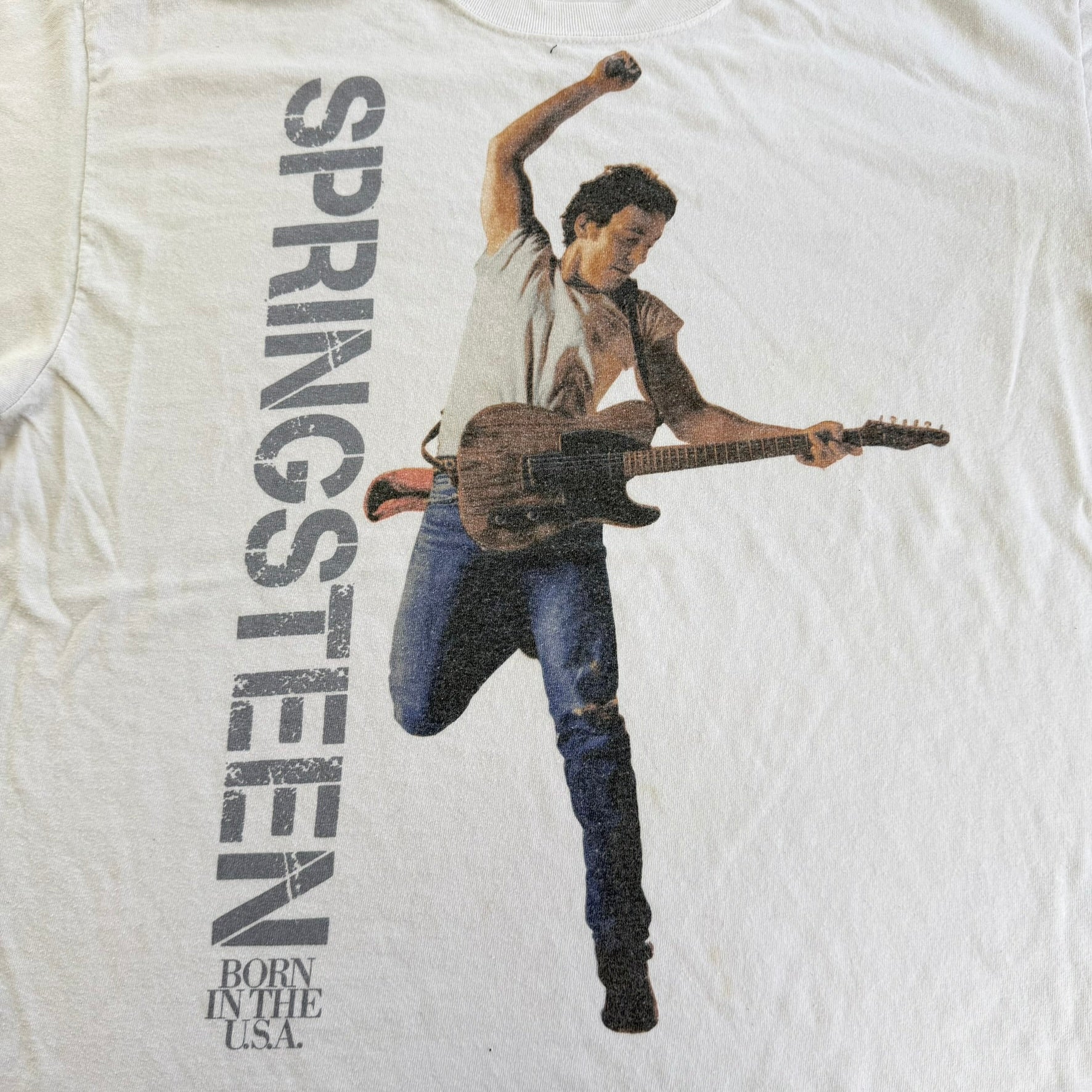 J- Vintage Bruce Springsteen Born In The USA Picture Graphic Blue Anvil Tag Tee - XL