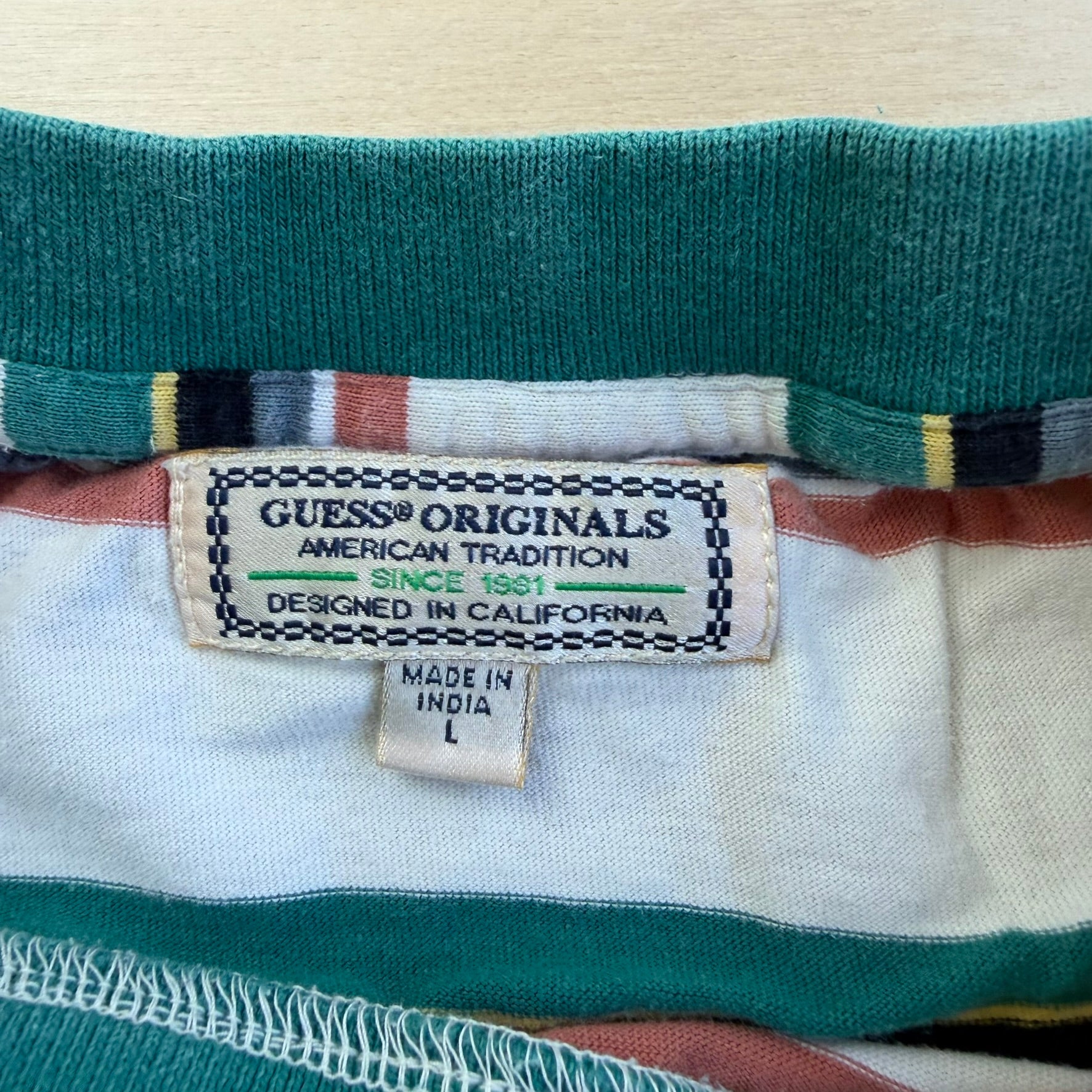 J- Guess Originals Embroidered Text Striped Tee - L