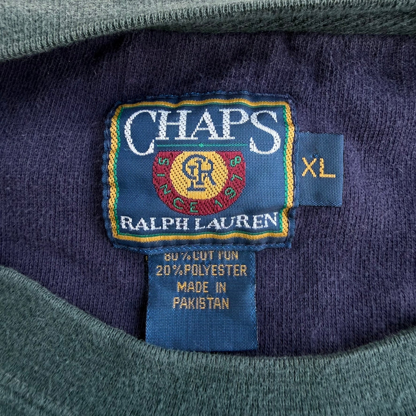 J- Vintage 90s Chaps RL Embroidered Logo Dark Green Crewneck - XL