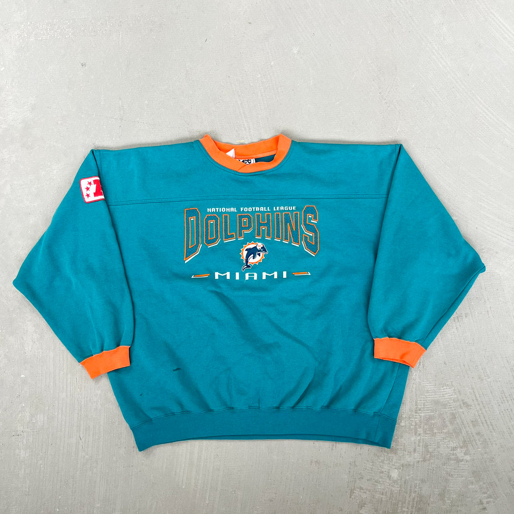 F- Vintage Miami Dolphins NFL Lee Embroidered Logo & Text Crewneck