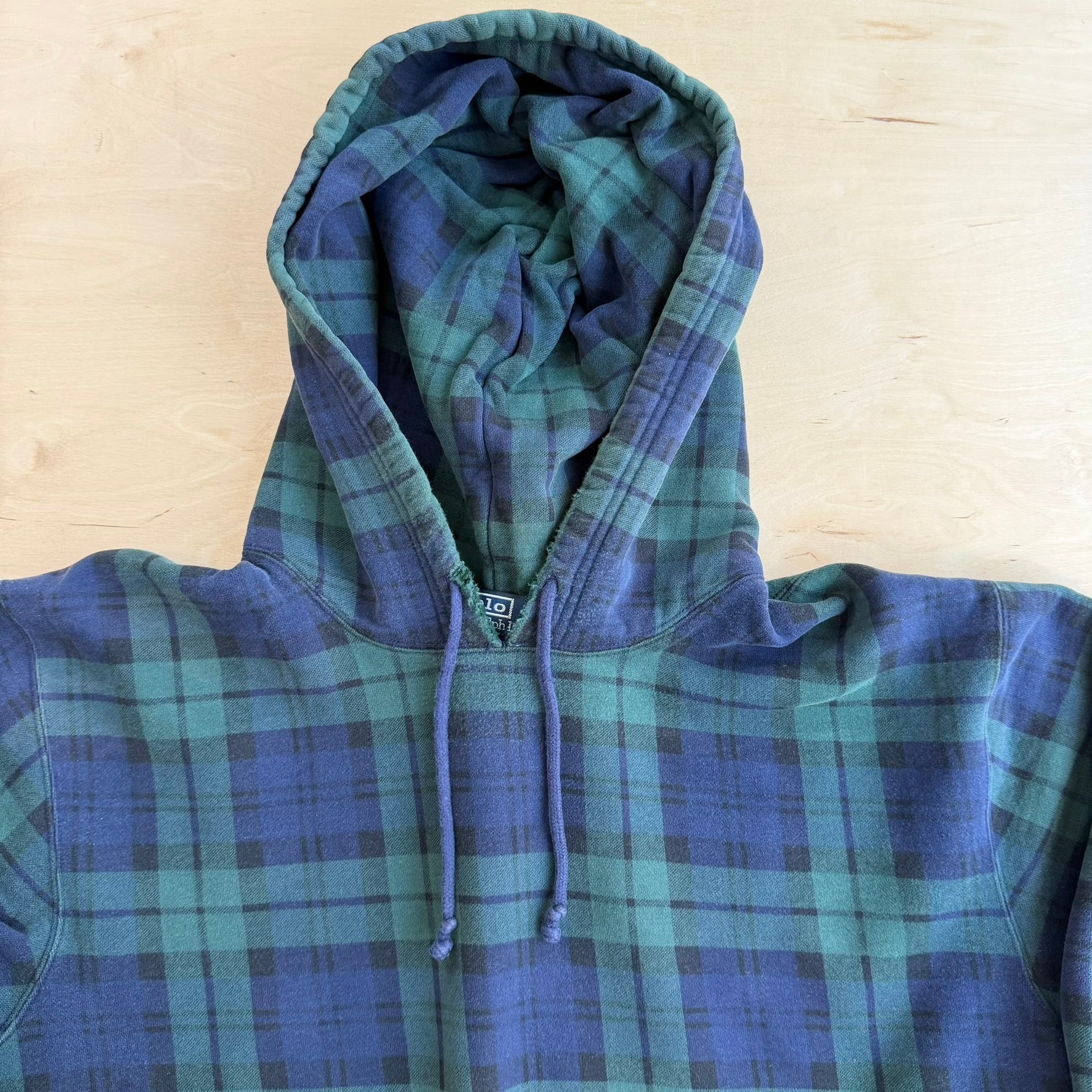 J- Vintage 90s Polo RL All Over Plaid Navy/Green Hoodie - XL