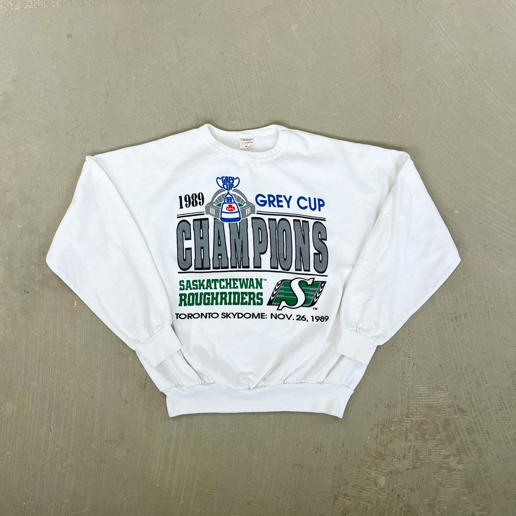 F- Vintage '89 Saskatchewan RoughRiders CFL Grey Cup Champs Crewneck