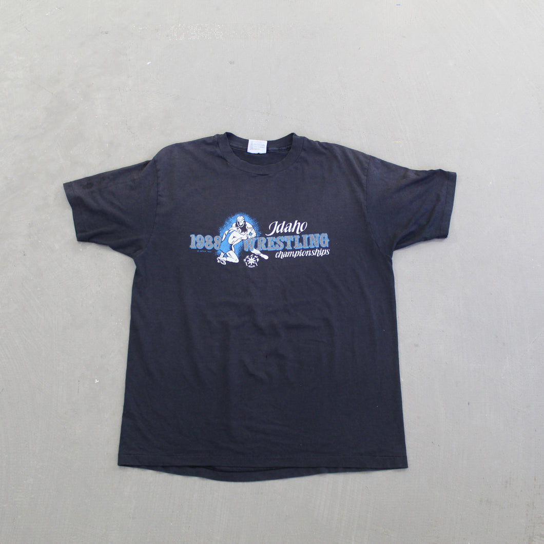 F- Vintage 1988 Idaho Wrestling Championship Single Stitch Hanes 50/50 Tee