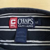 J- Vintage Ralph Lauren Chaps Embroidered Text Navy/White Striped Tee - L