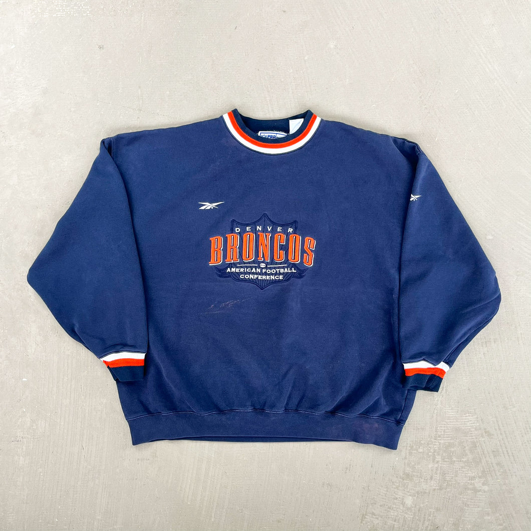 F- Vintage Denver Broncos NFL Reebok Pro Line Embroidered Text Crewneck