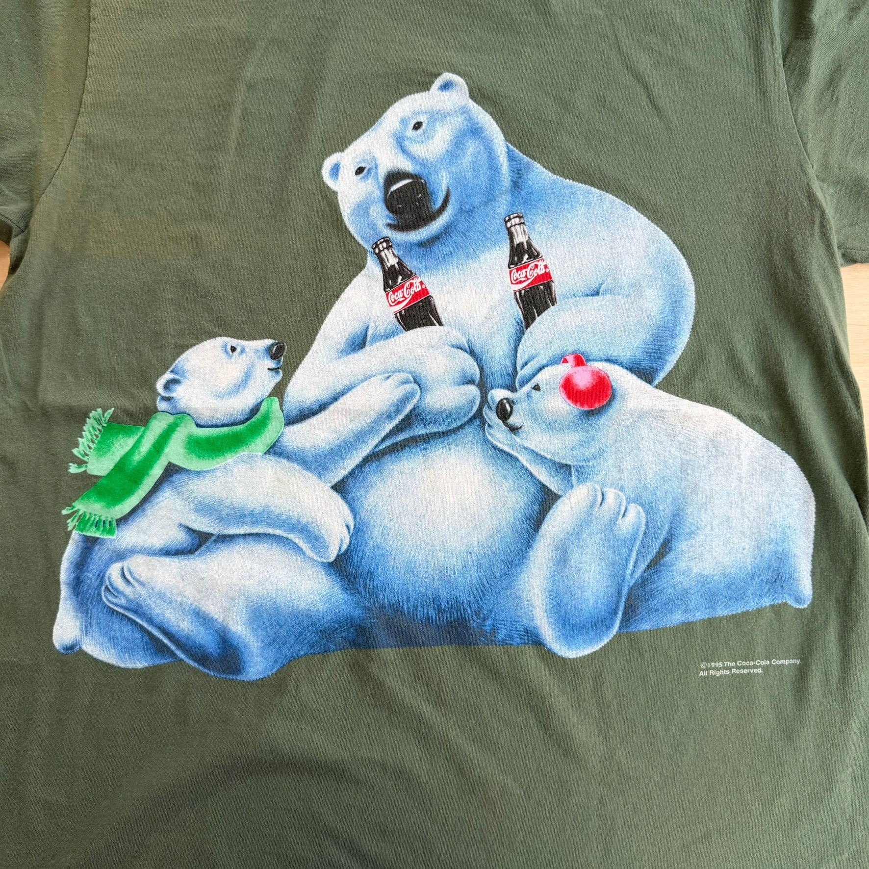 J- Vintage '95 Coca Cola Polar Bear Trio Graphic Made In USA Single Stitch Tee - XL
