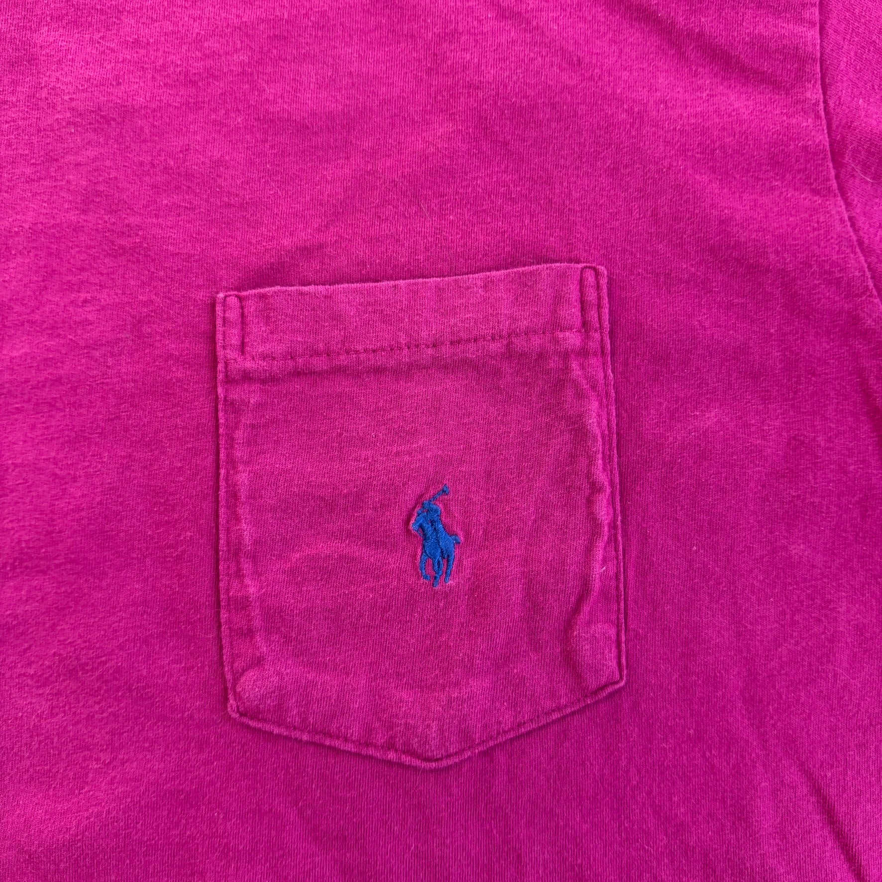 J- Vintage Polo Ralph Lauren Embroidered Logo Made In USA Single Stitch Pocket Pink Tee - L