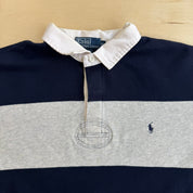 J- Vintage 90s Polo RL Embroidered Logo Fleece Lined Long Sleeve Rugby Shirt - XL