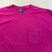 J- Vintage Polo Ralph Lauren Embroidered Logo Made In USA Single Stitch Pocket Pink Tee - L