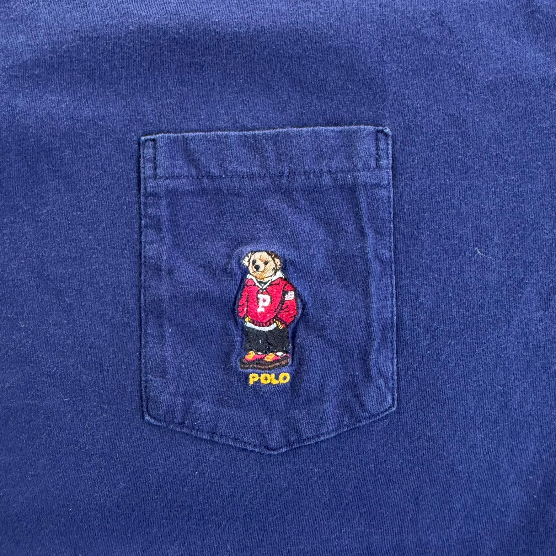 J- Vintage Polo Ralph Lauren Embroidered Bear Made In USA Single Stitch Pocket Tee - L