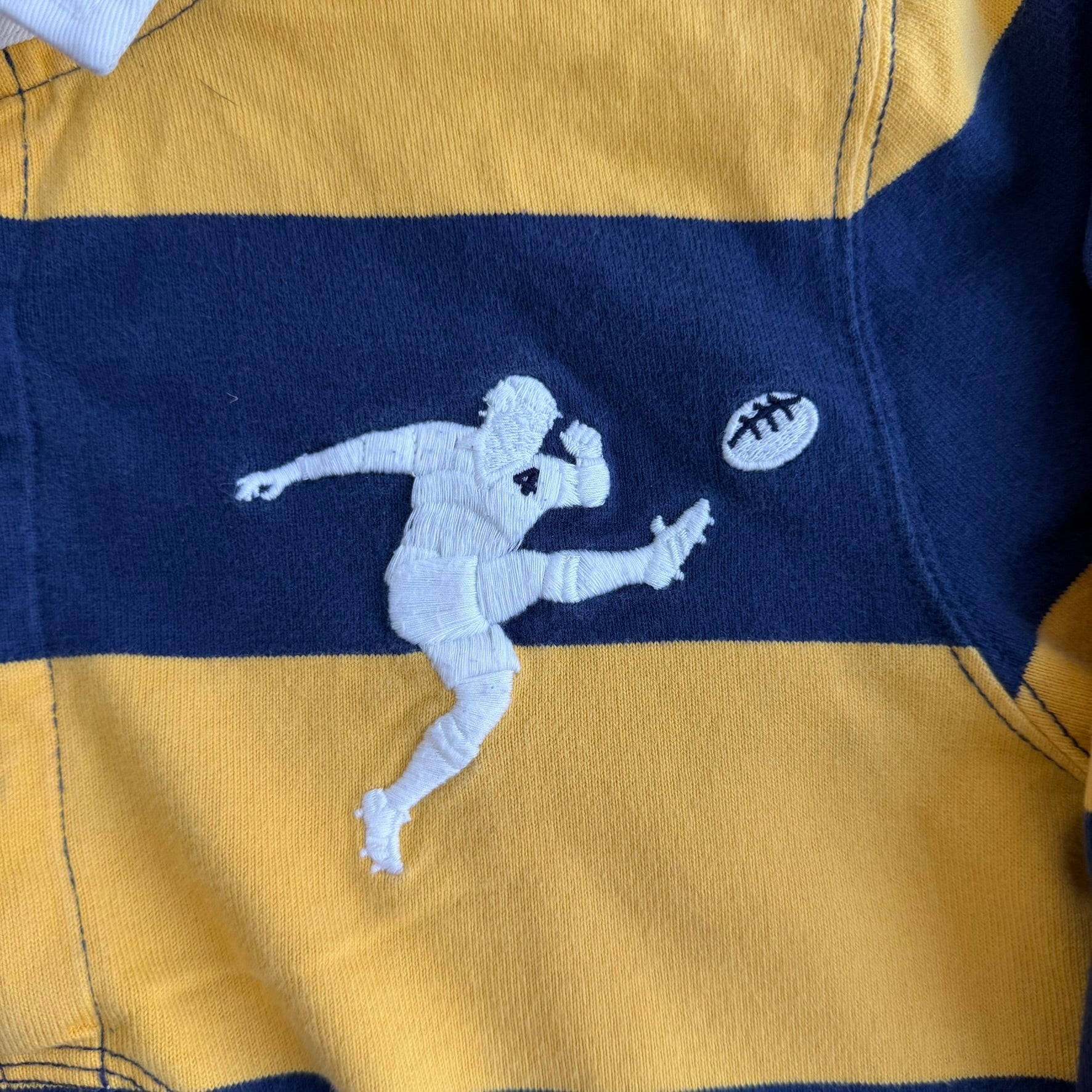 J- Vintage 00s Polo RL Embroidered Rugby Player & Text Long Sleeve Rugby Shirt - Youth L (fits Adult S)