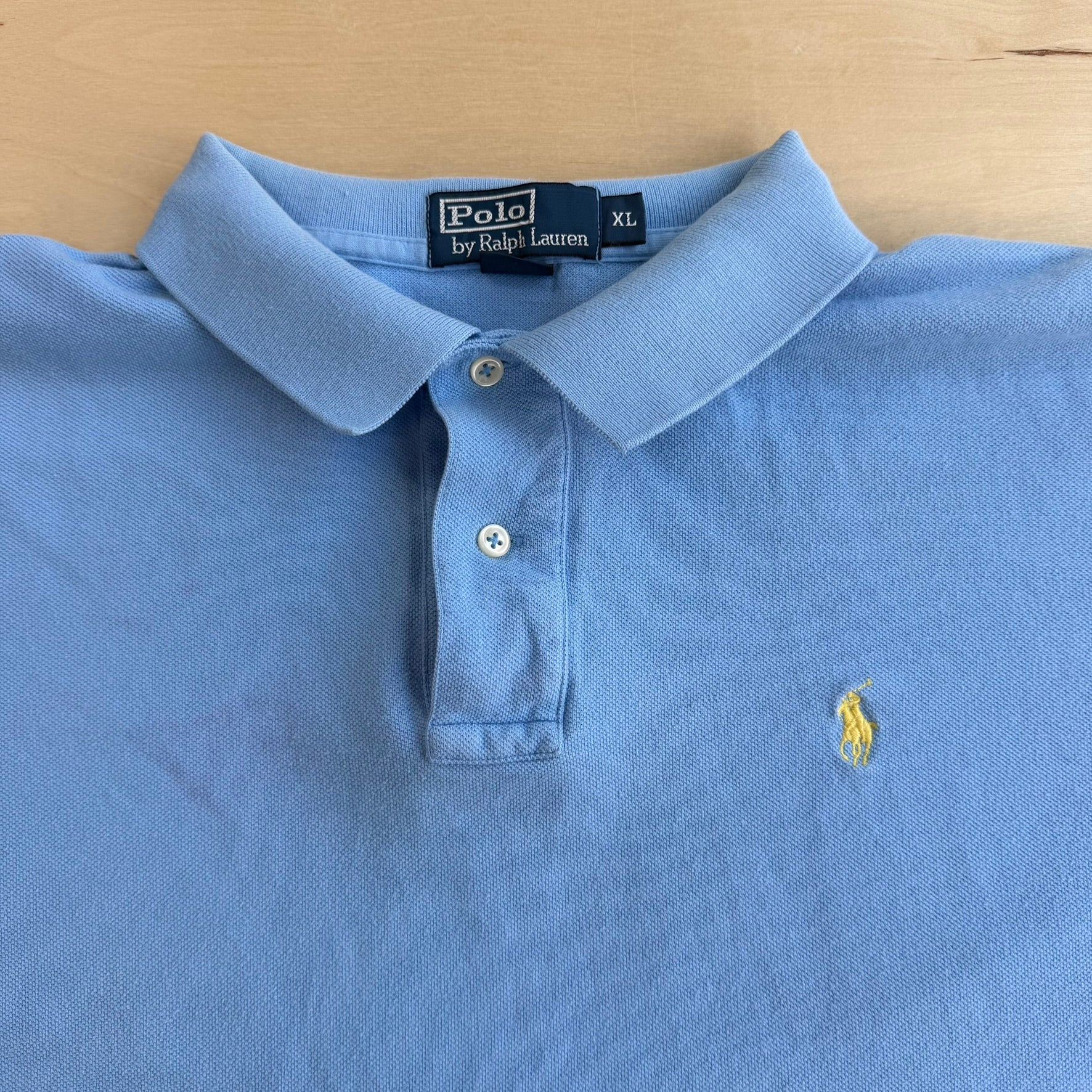 J- Vintage 90s Polo RL Embroidered Logo Baby Blue Polo Shirt - XL