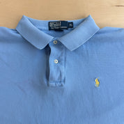 J- Vintage 90s Polo RL Embroidered Logo Baby Blue Polo Shirt - XL