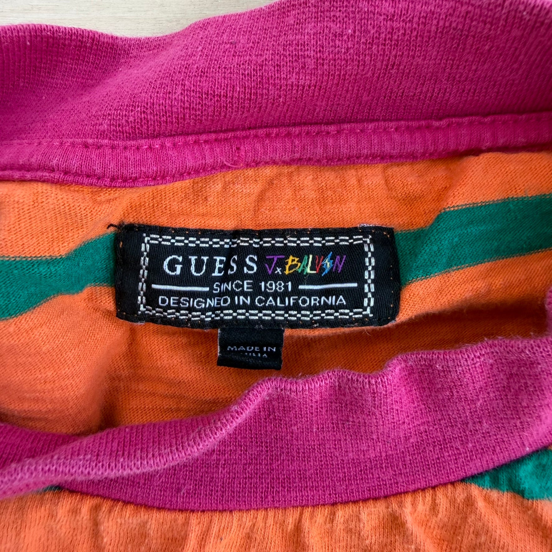 J- Guess x J Balvin Embroidered Text Striped Tee - L