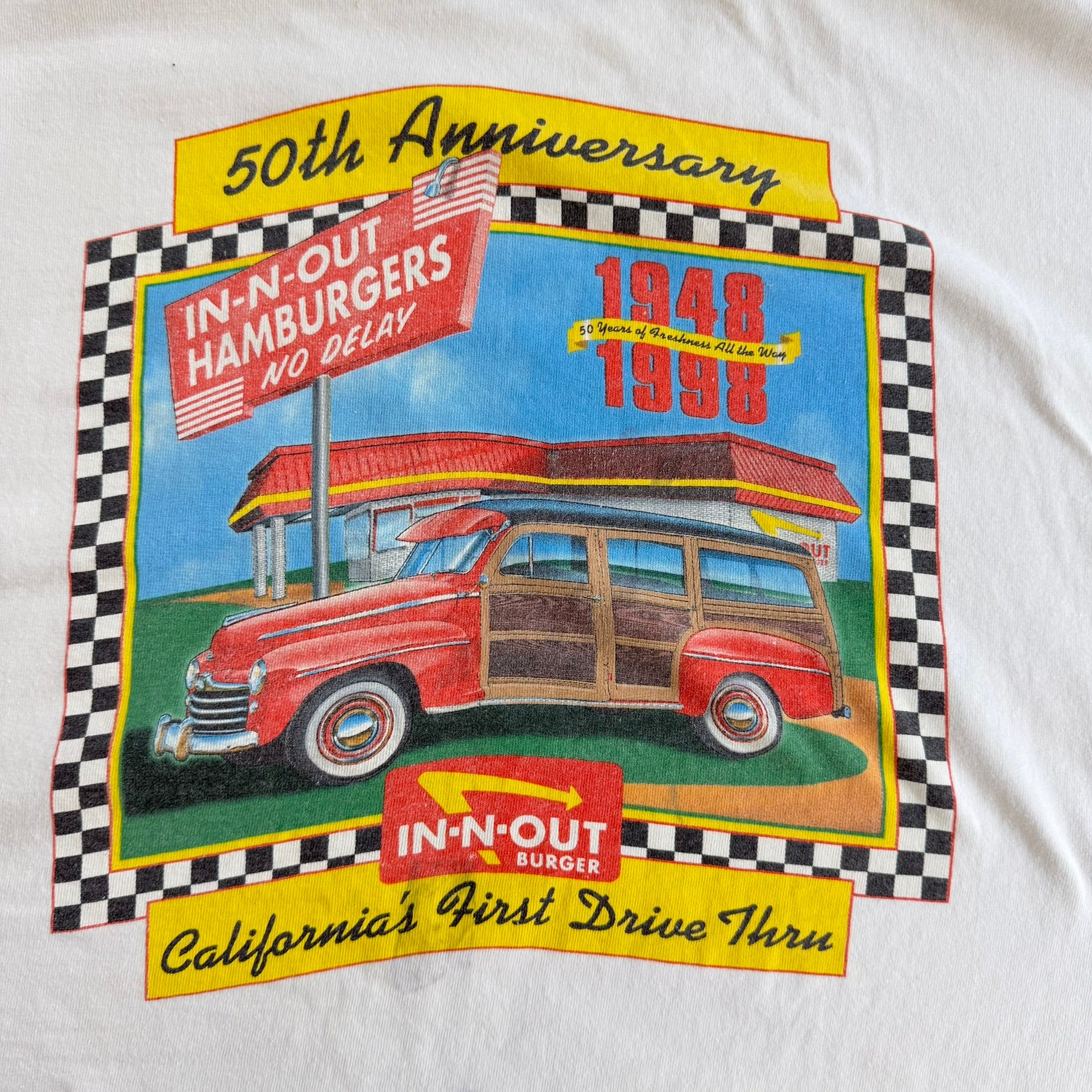 J- Vintage '98 In n Out Burger California 50th Anniversary Graphic Tee - XL
