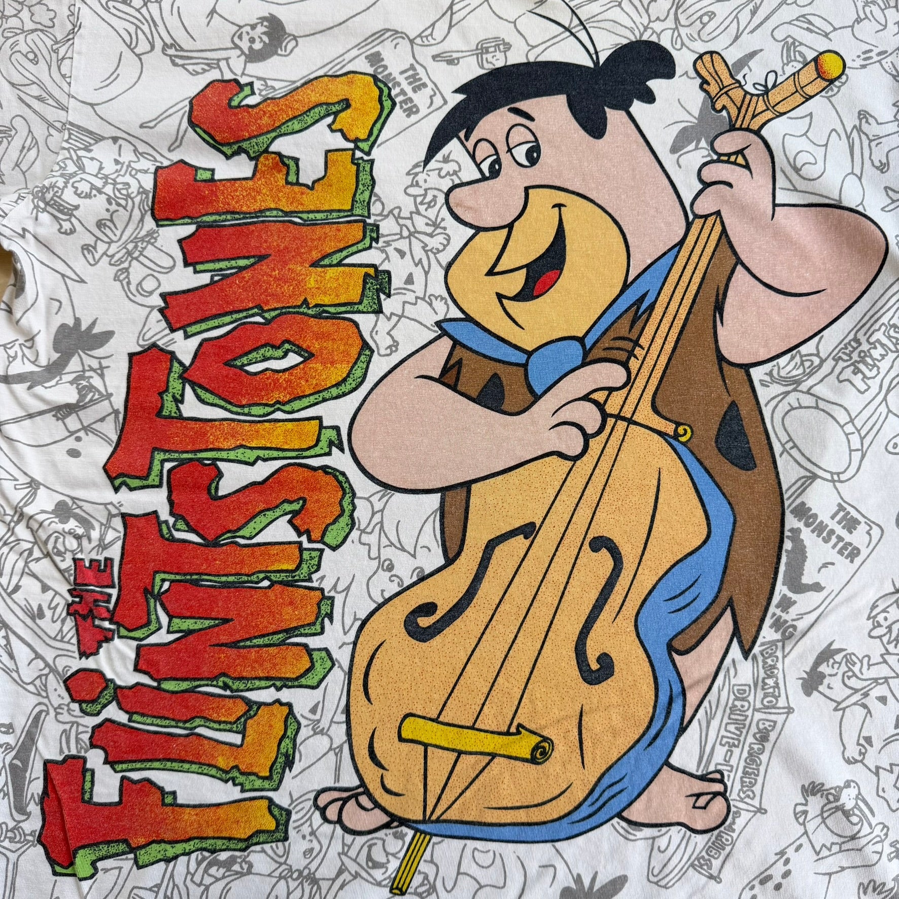 J- Vintage Flintstones All Over Print Graphic Single Stitch Tee - L