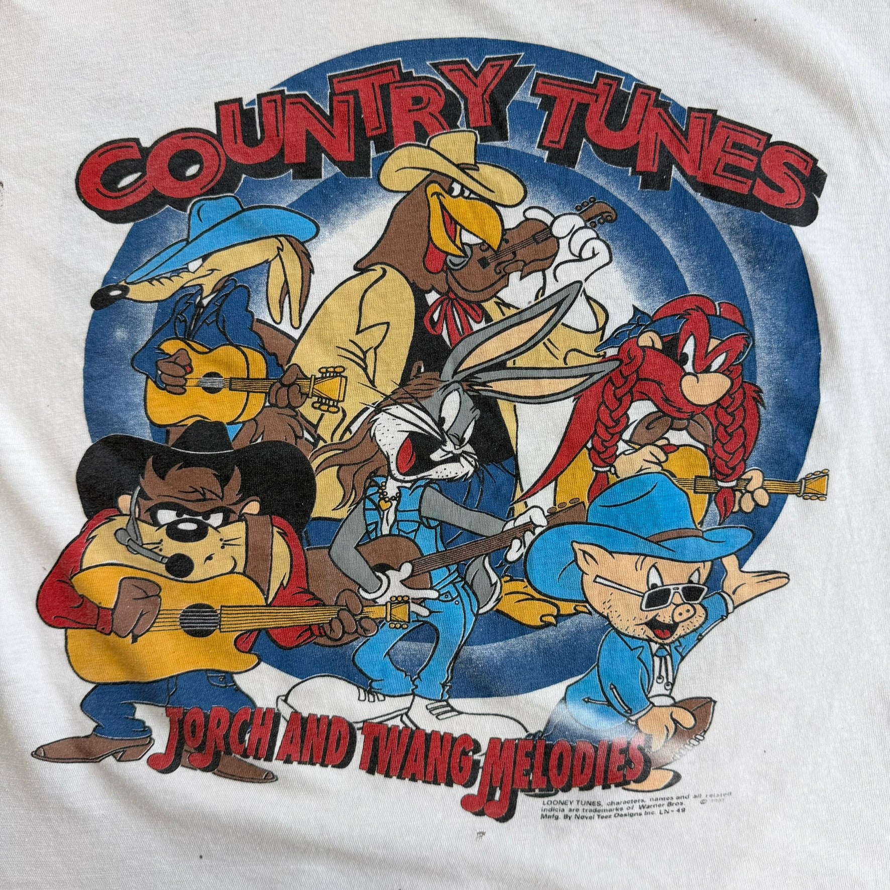 J- Vintage '93 Looney Tunes Country Tunes Graphic Single Stitch Tee - XL