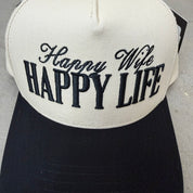 K- Black Happy Wife Happy Life Embroidered Snapback Hat - 35