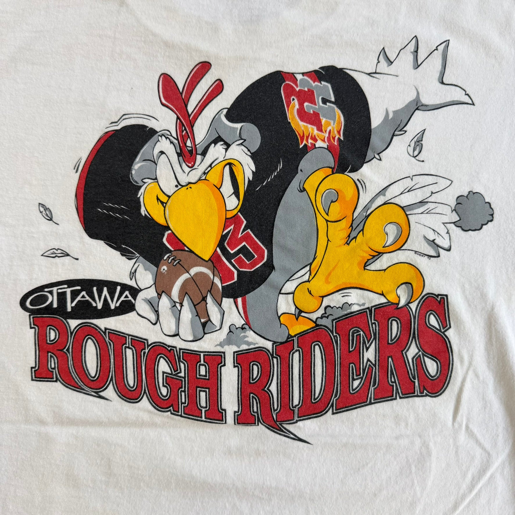 J- Vintage '93 Ottawa Rough Riders CFL Old Logo & Graphic Single Stitch Tee - L