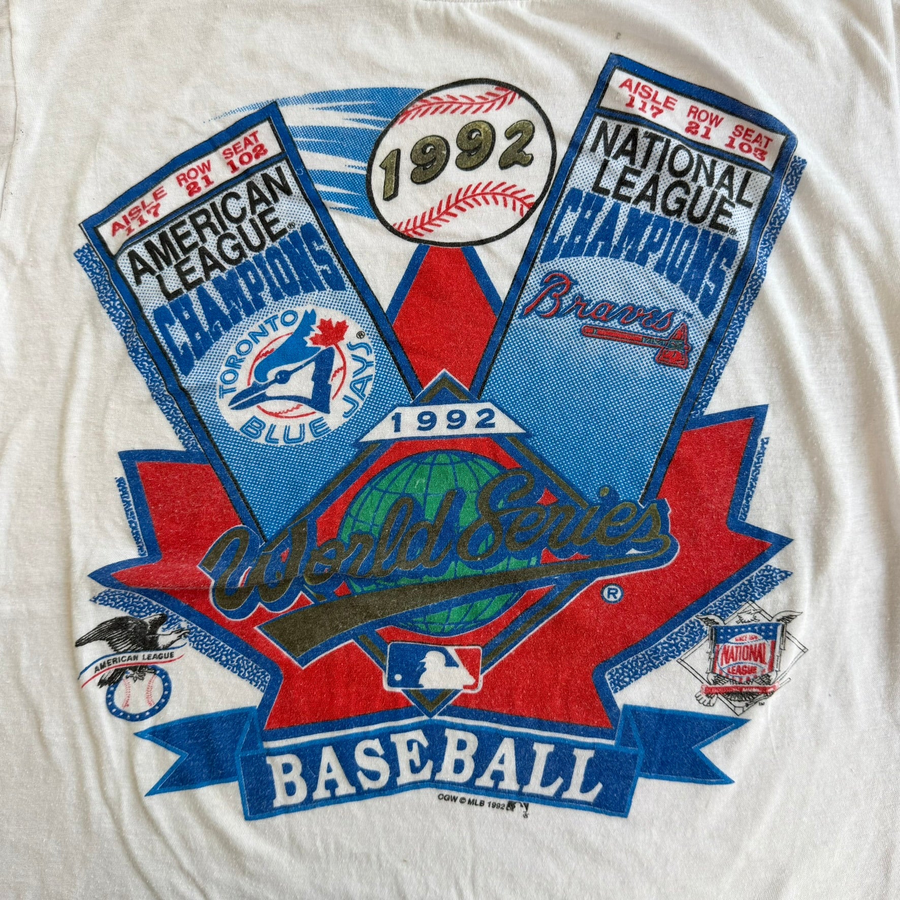 J- Vintage '92 MLB World Series Toronto Blue Jays Vs Atlanta Braves Single Stitch Tee - S