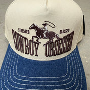 K- Denim Cowboy Obsessed Embroidered Snapback Hat - 35