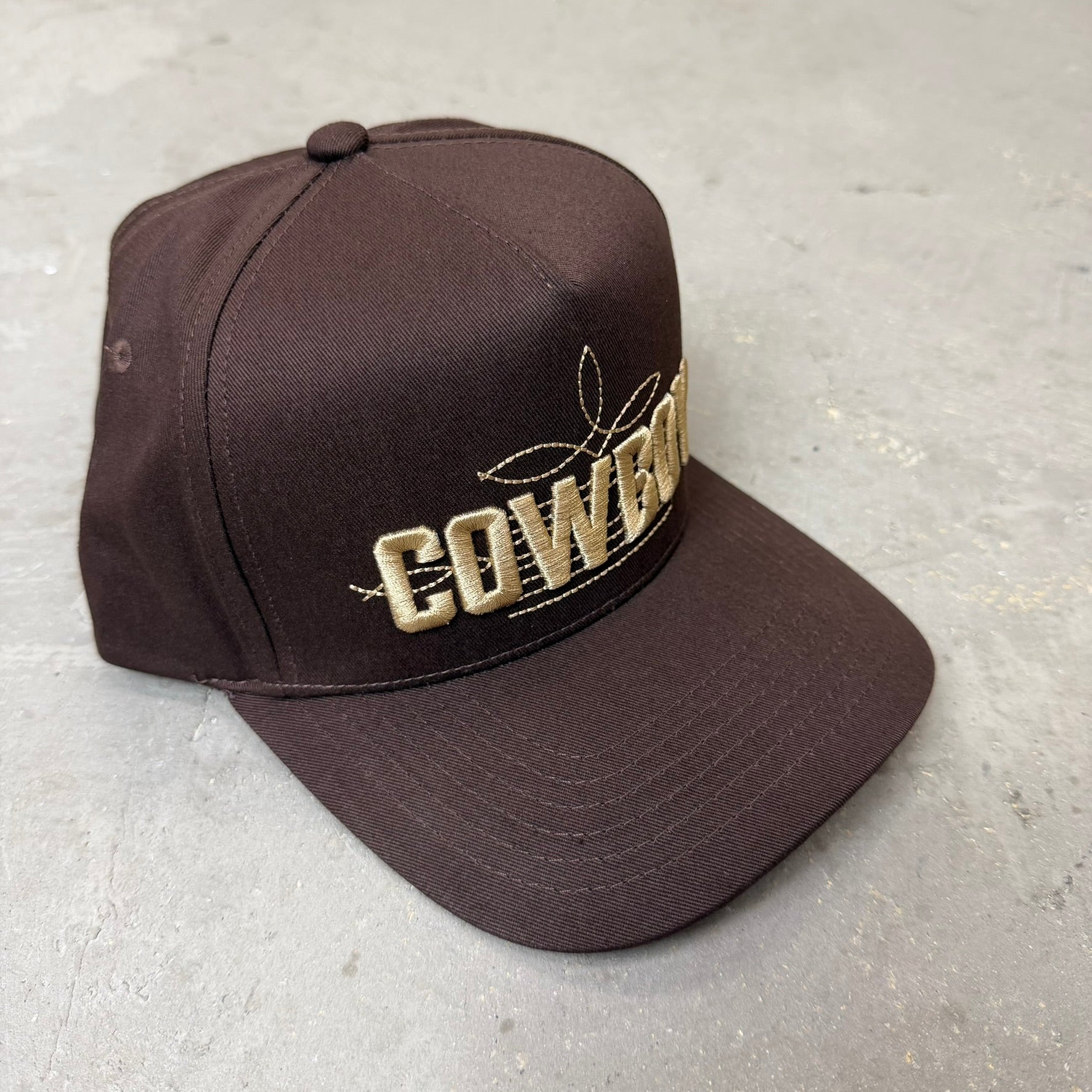 K- Brown COWBOY Embroidered Text Snapback Hat - 35