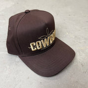 K- Brown COWBOY Embroidered Text Snapback Hat - 35