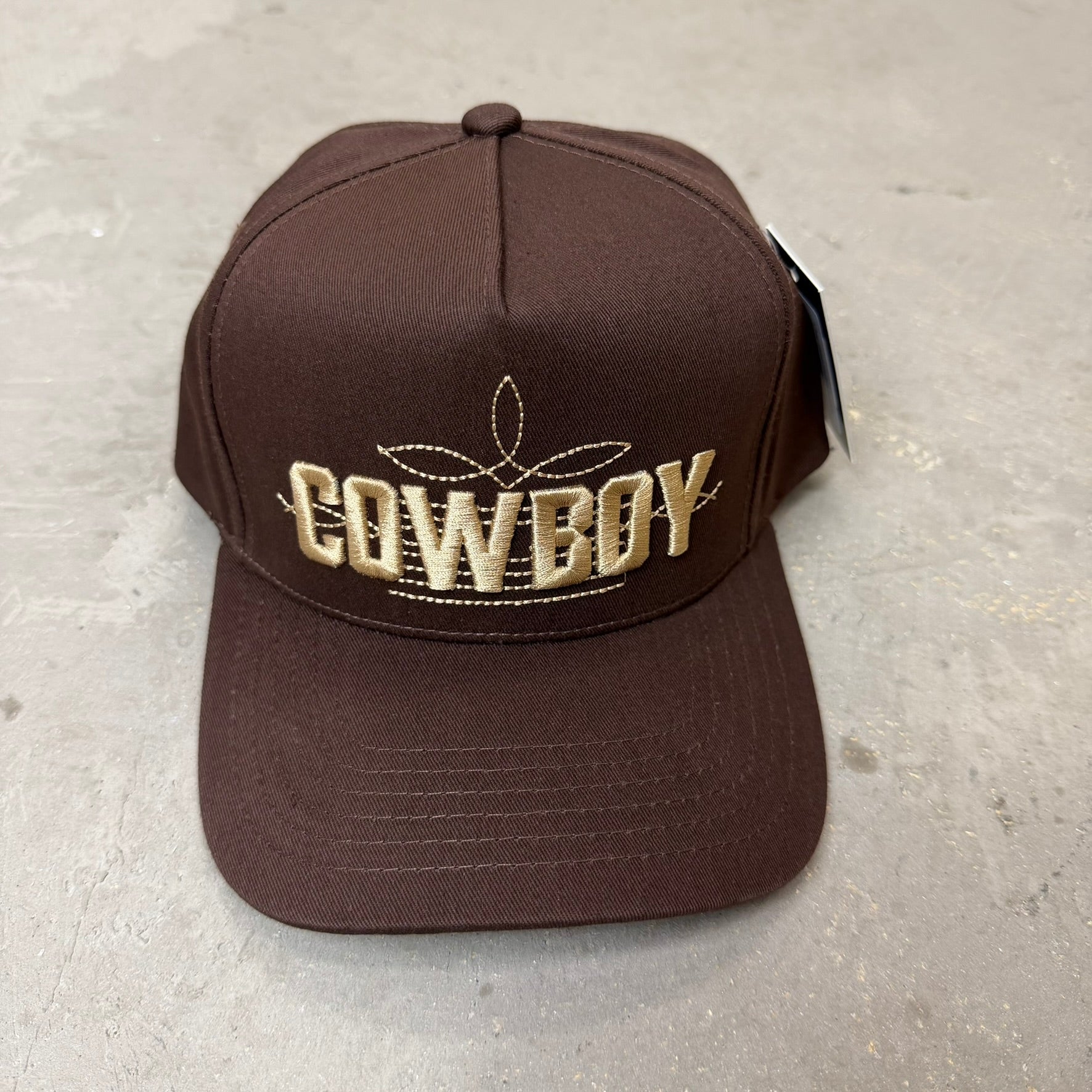 K- Brown COWBOY Embroidered Text Snapback Hat - 35