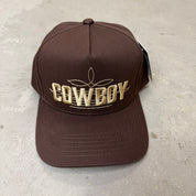 K- Brown COWBOY Embroidered Text Snapback Hat - 35