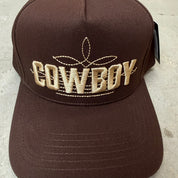 K- Brown COWBOY Embroidered Text Snapback Hat - 35