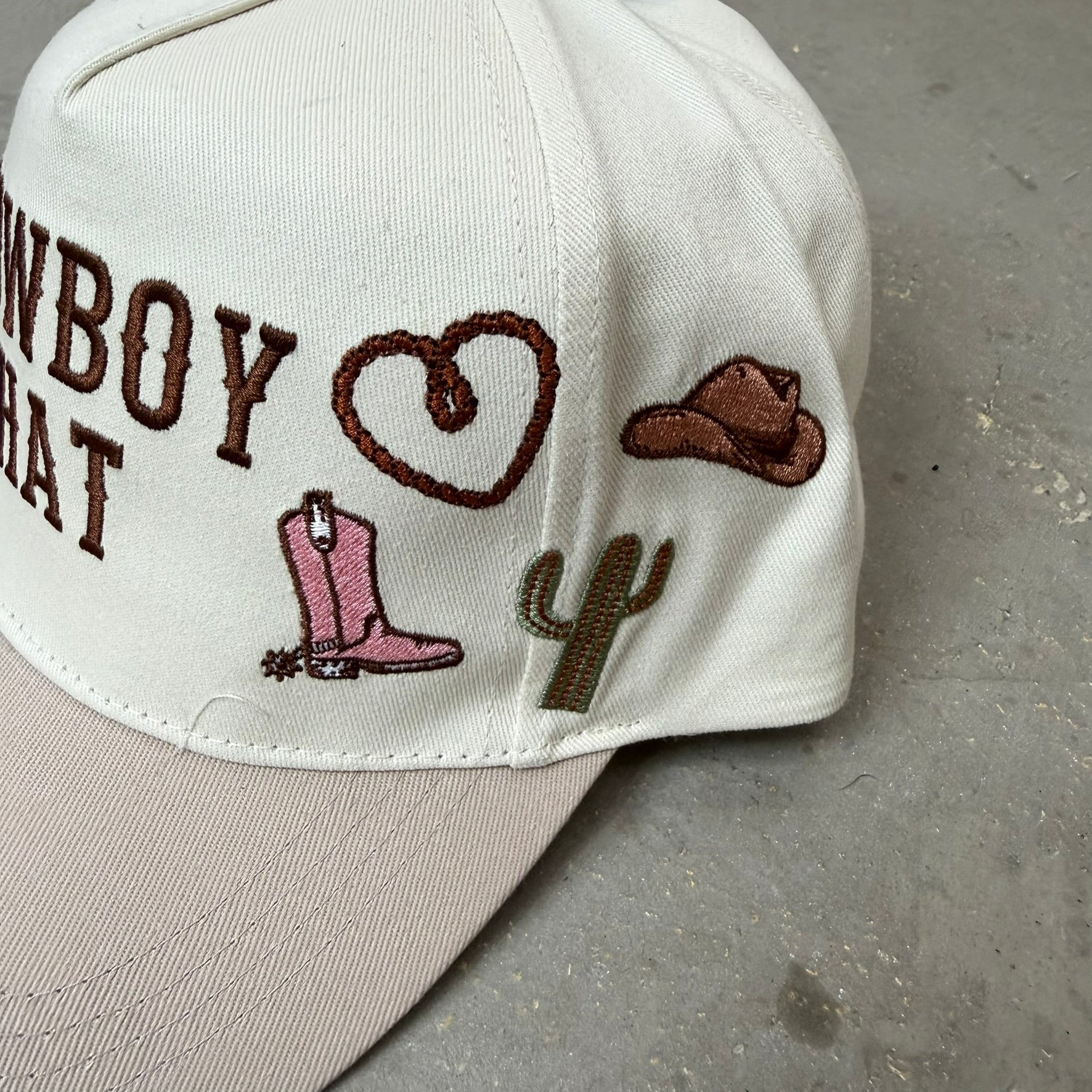 K- Taupe Cowboy Hat Embroidered Patches Snapback Hat - 35
