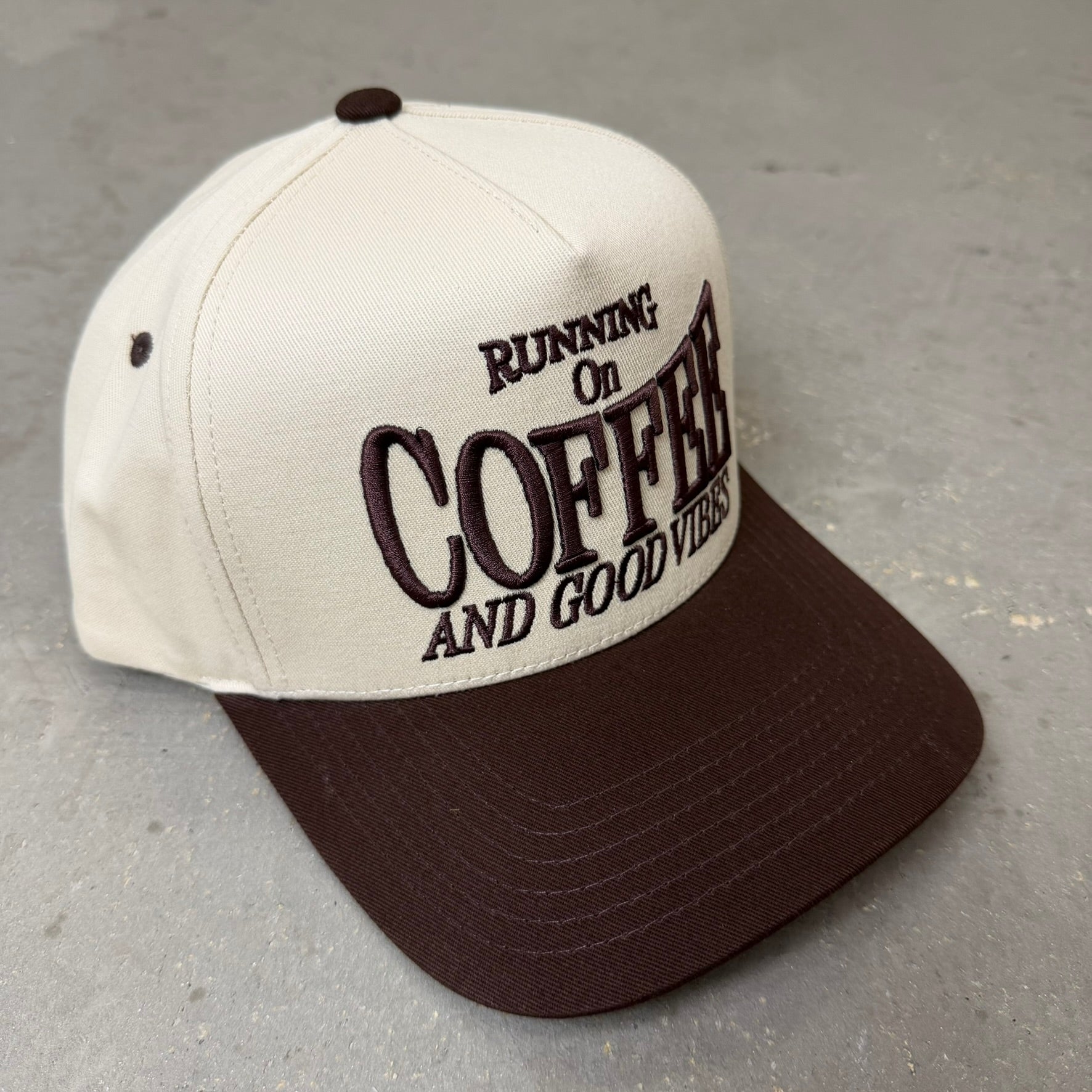 K- Brown Coffee & Good Vibes Embroidered Text Snapback Hat - 35
