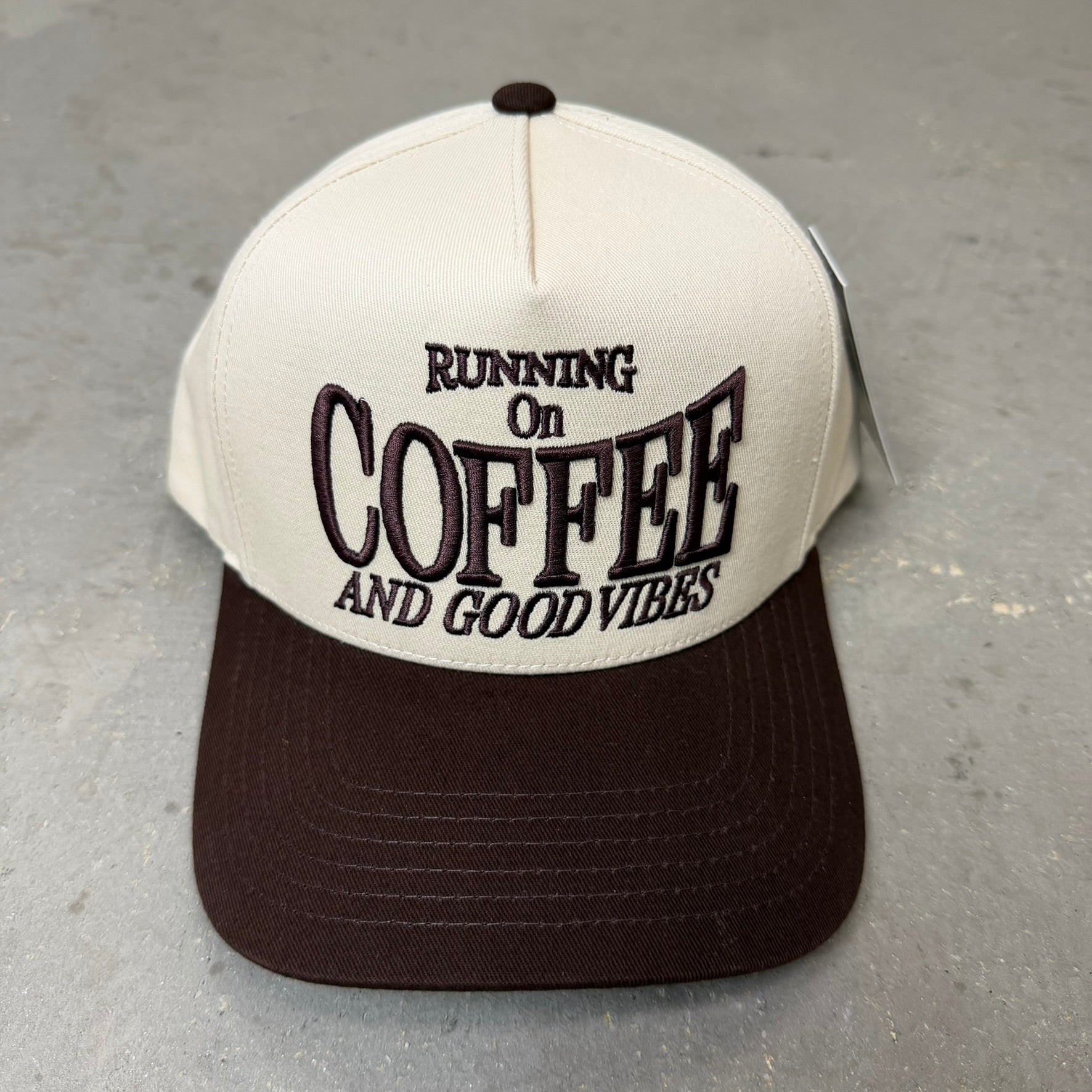 K- Brown Coffee & Good Vibes Embroidered Text Snapback Hat - 35